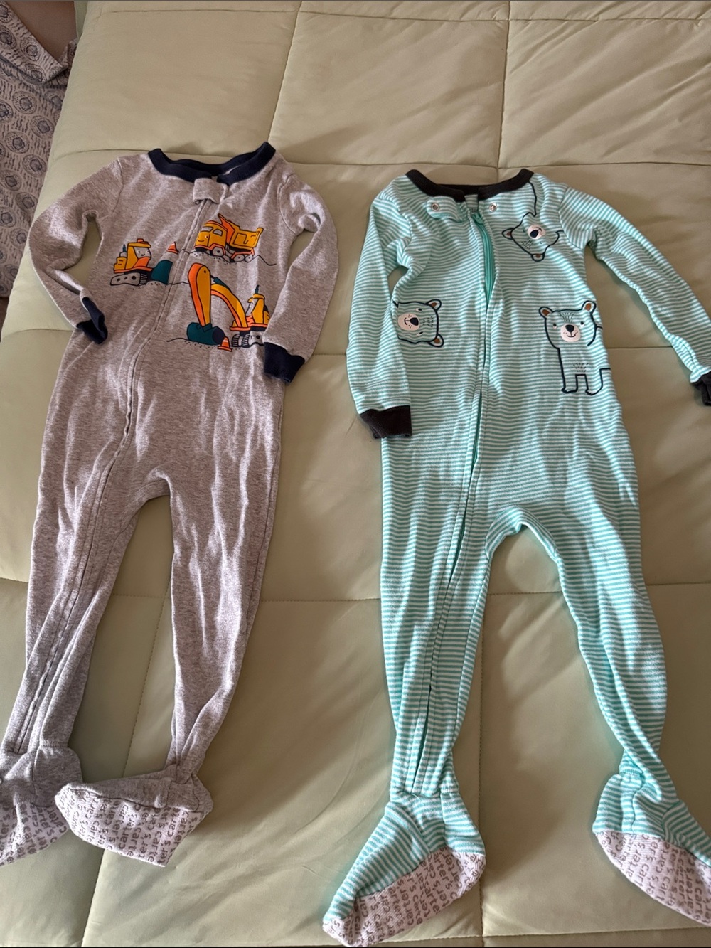 Kids Footed One-Piece Pajama - Mint Green and Light Gray